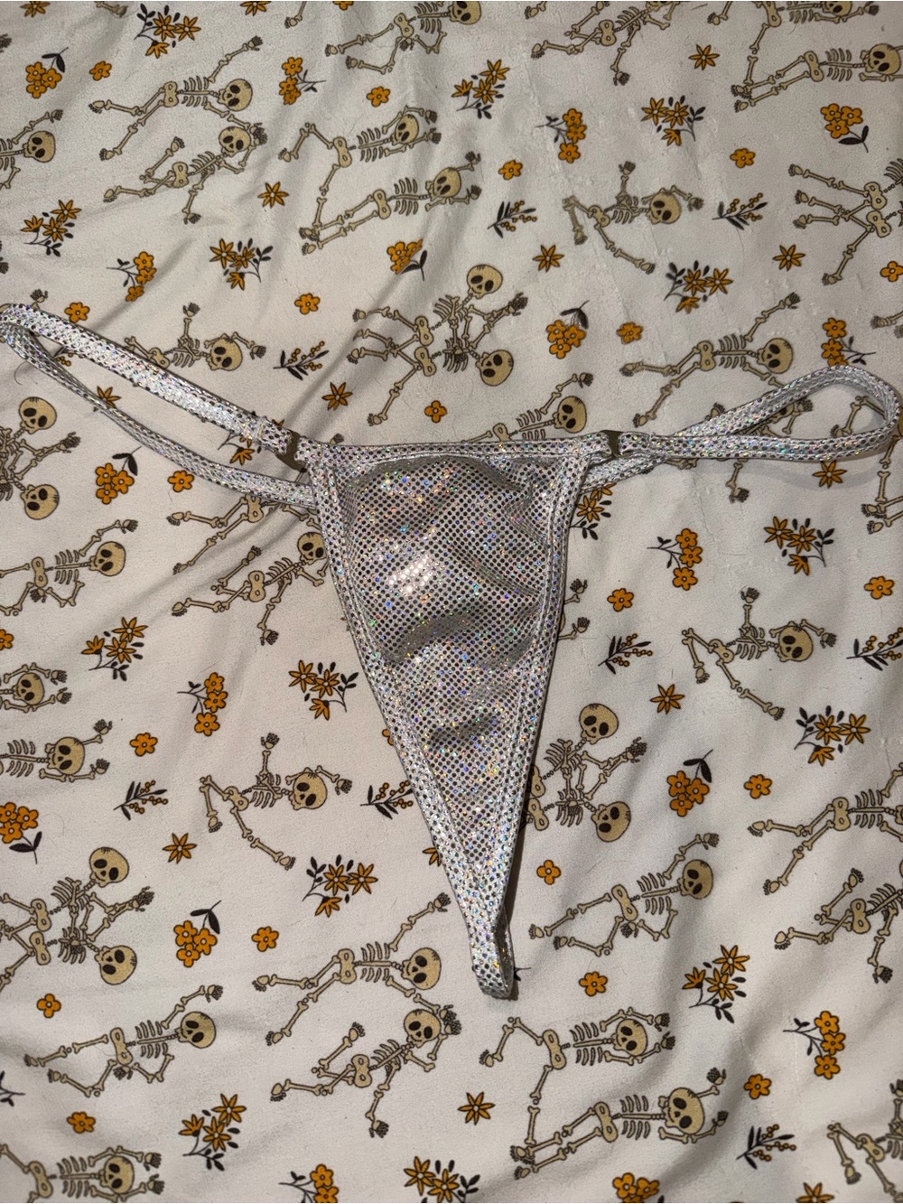 Silver Holographic String Thong Bikini Bottom